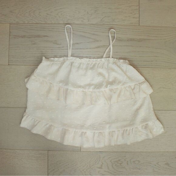 Source Unknown Tops - Cream Ruffle Sleeveless Top